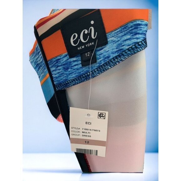 ECI New York cap sleeve colorful striped lined zipped long maxi dress NEW 12 - Picture 3 of 8